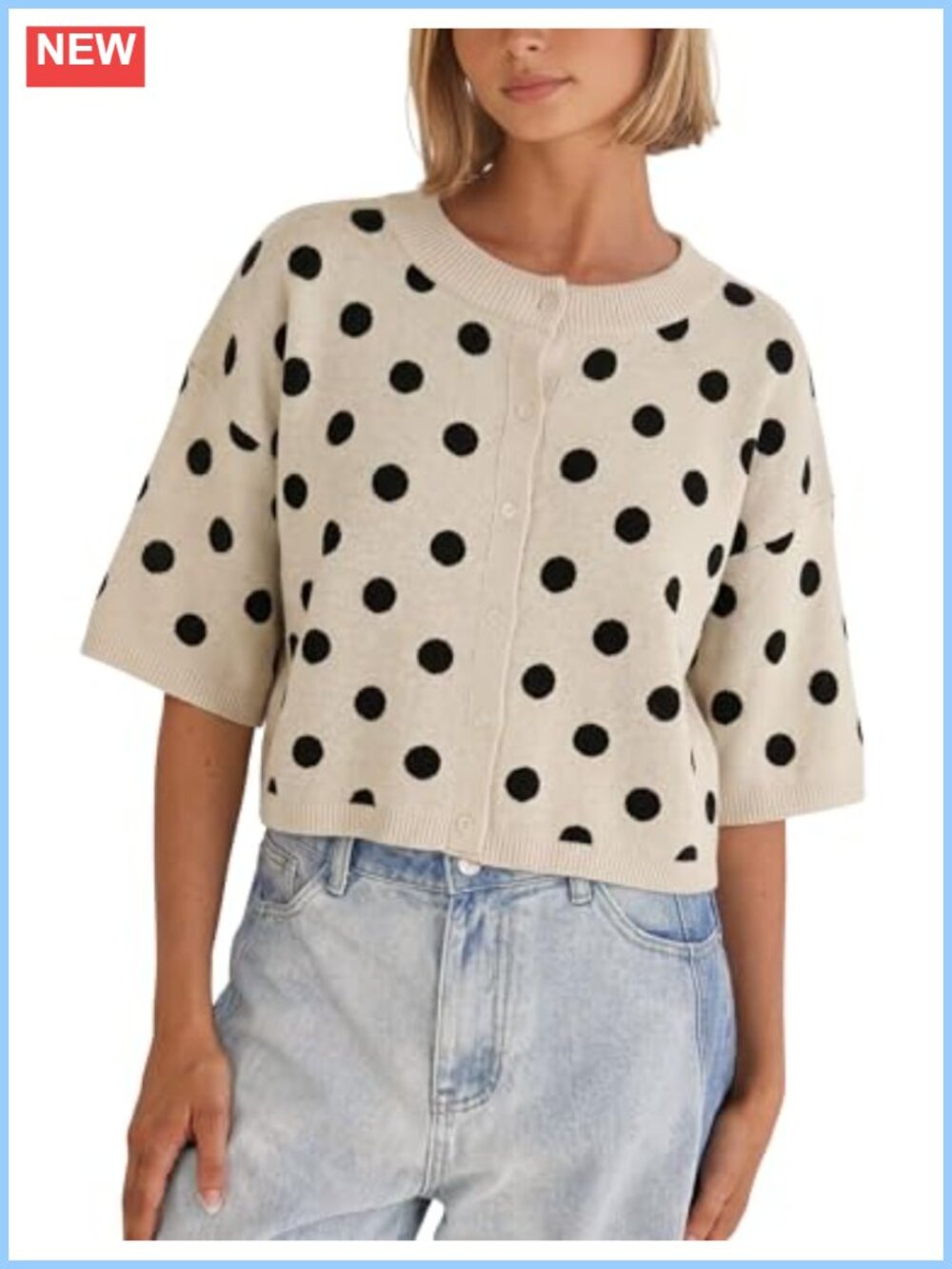 Cropped Polka Dot Cardigan Short Sleeve Sweater Top